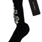 Dolce & Gabbana Black Knitted Mid Calf Crystal Floral Socks