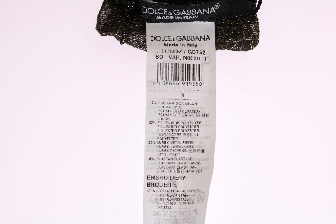 Dolce & Gabbana Black Stretch Floral Clear Crystal Socks