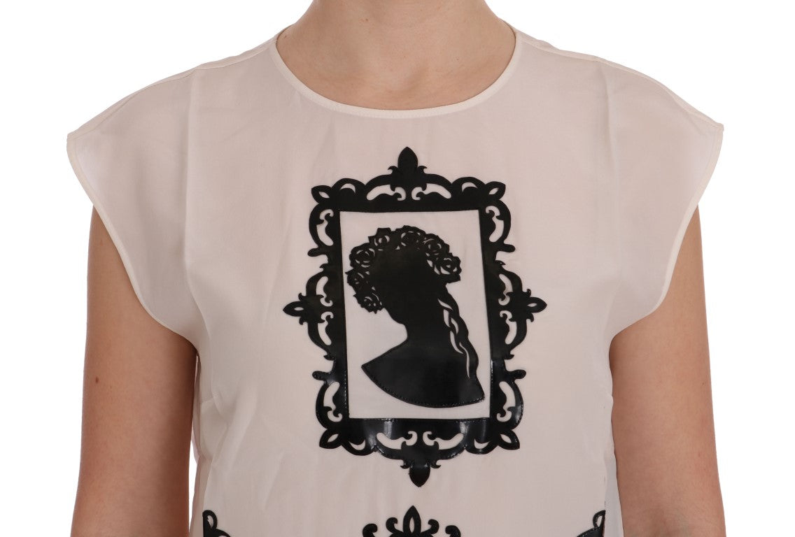 Dolce & Gabbana White Silk Black Frame Blouse