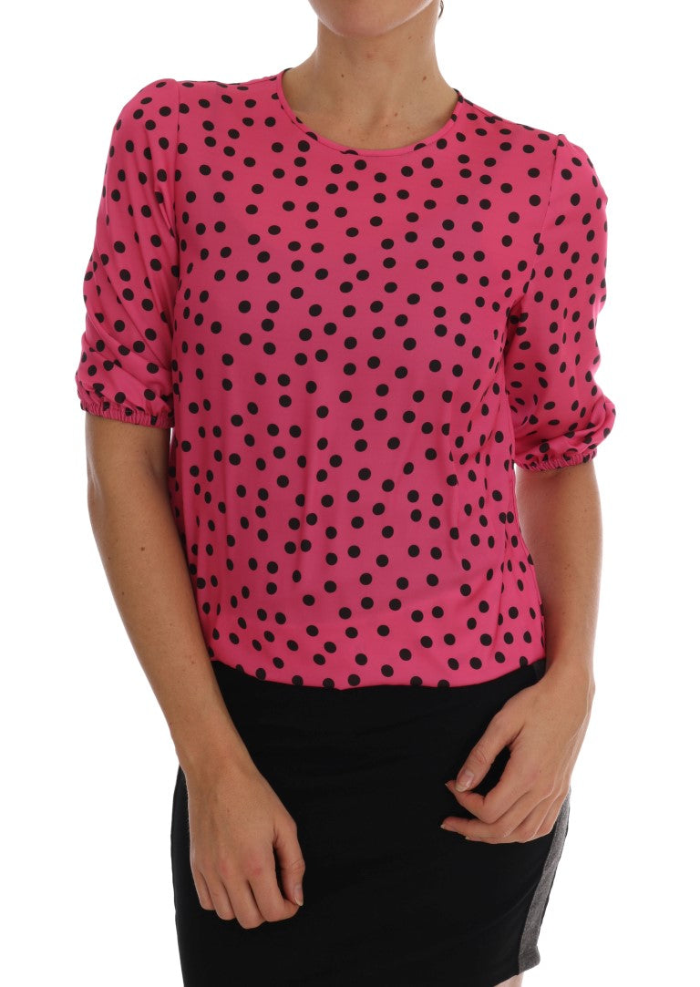 Dolce & Gabbana Pink Polka Dotted Silk Blouse