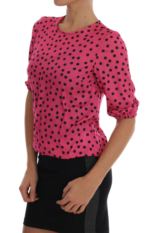 Dolce & Gabbana Pink Polka Dotted Silk Blouse