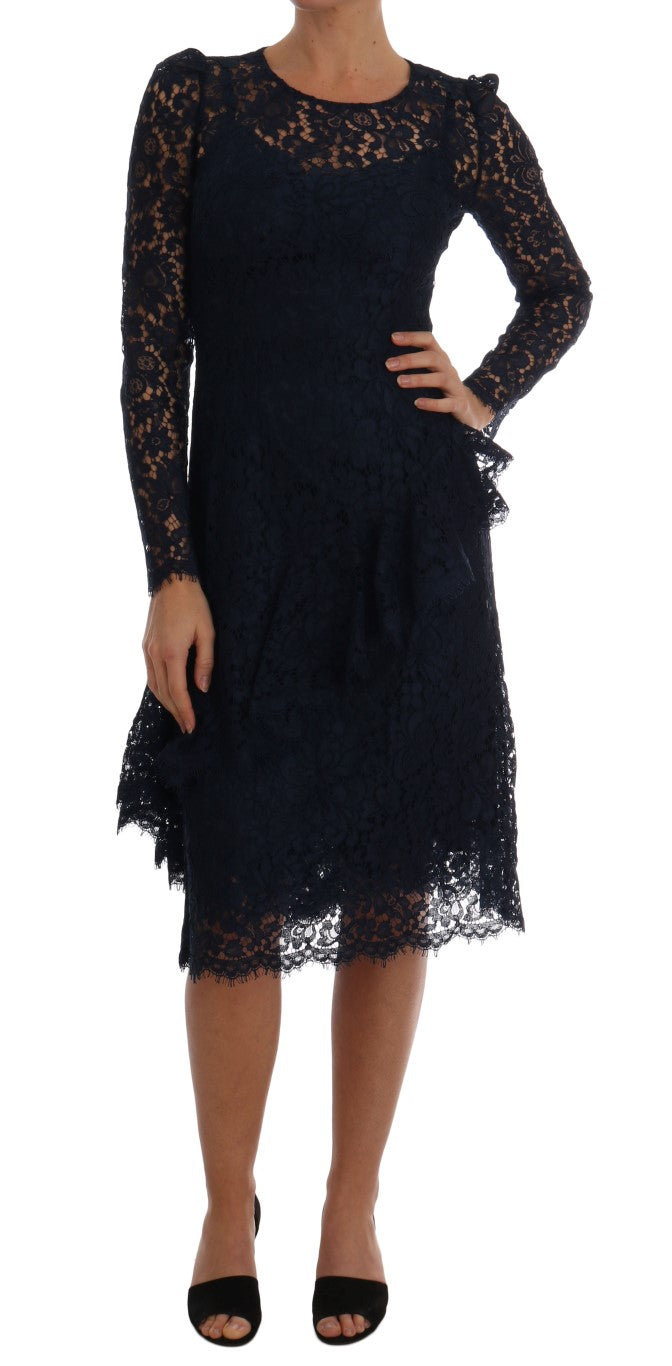 Dolce & Gabbana Elegant Black Floral Lace A-Line Dress