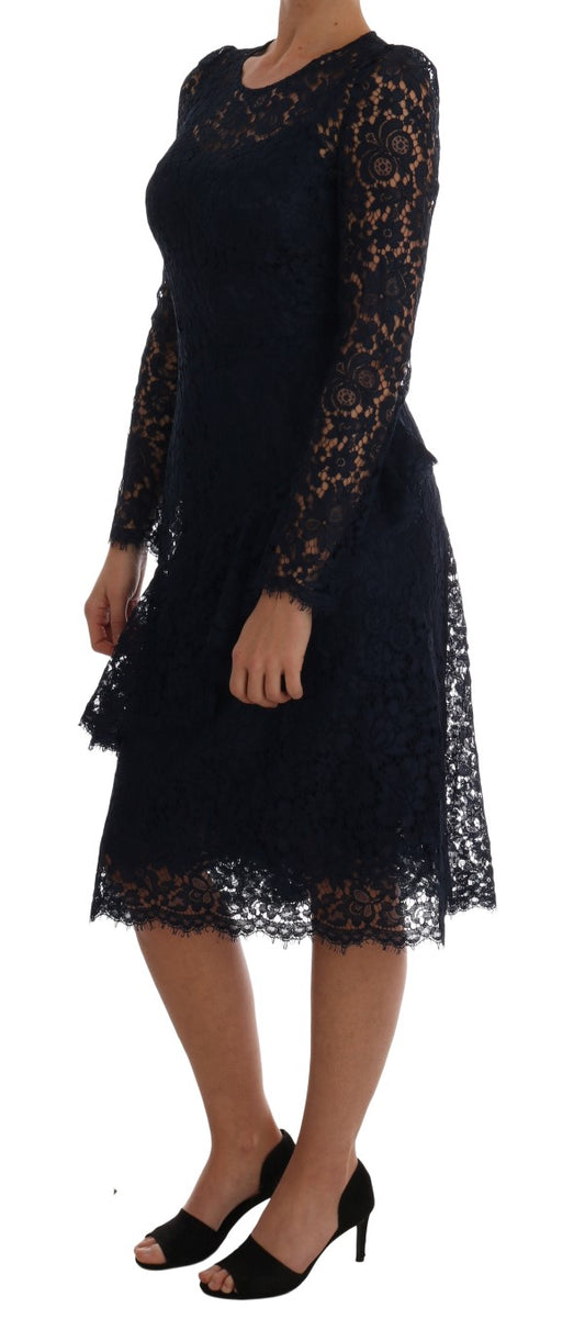 Dolce & Gabbana Elegant Black Floral Lace A-Line Dress