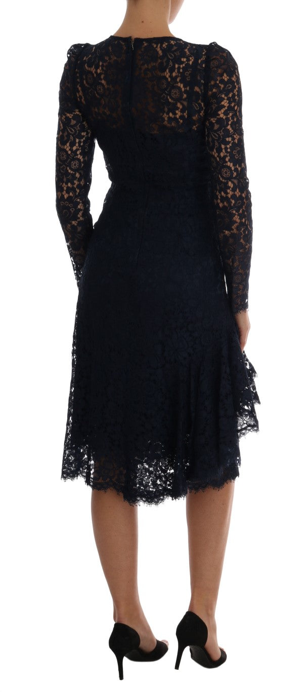 Dolce & Gabbana Elegant Black Floral Lace A-Line Dress