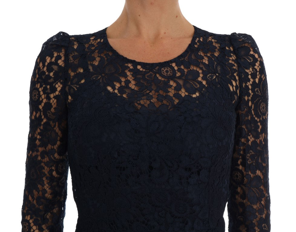 Dolce & Gabbana Elegant Black Floral Lace A-Line Dress