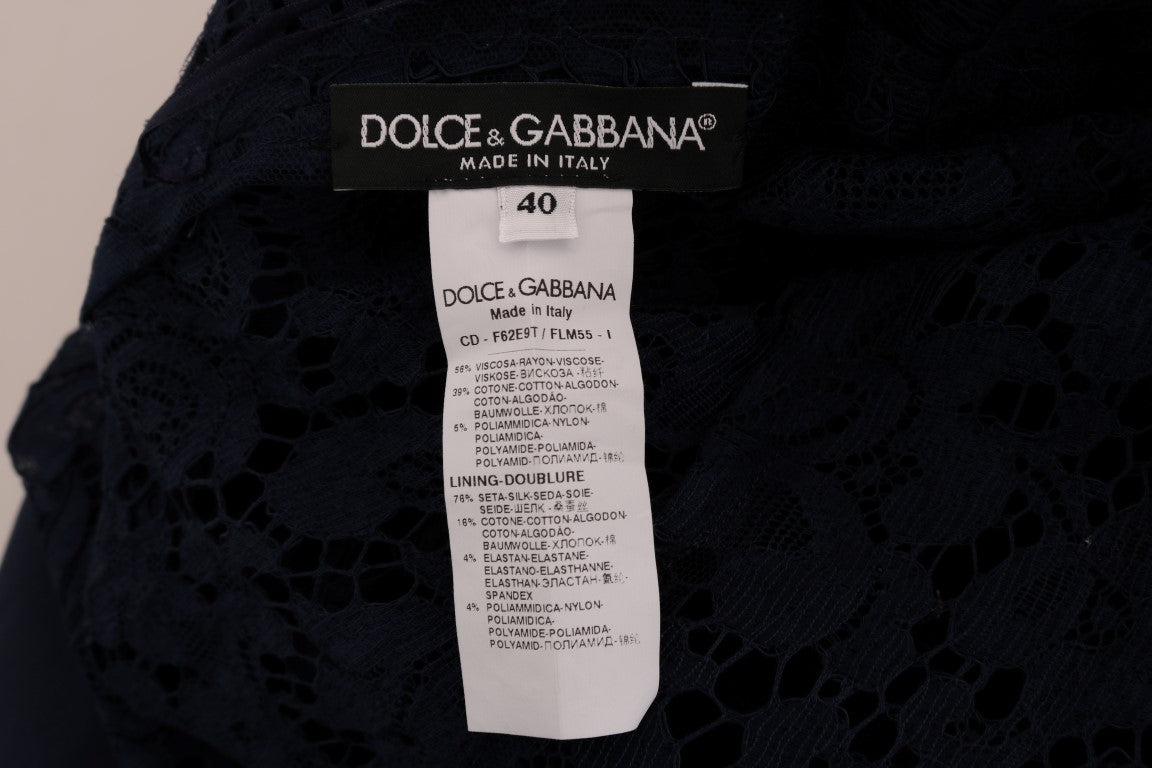 Dolce & Gabbana Elegant Black Floral Lace A-Line Dress