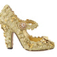 Dolce & Gabbana Gold Floral Crystal Mary Janes Pumps