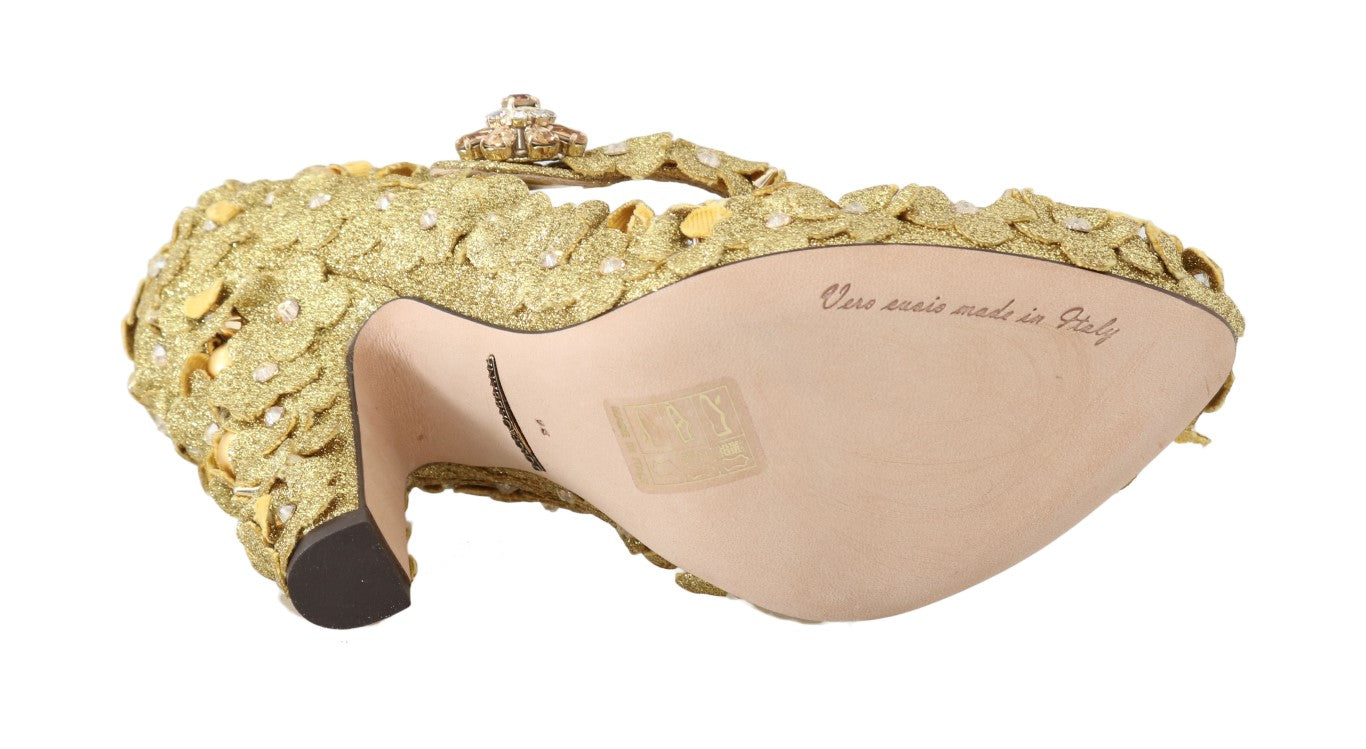 Dolce & Gabbana Gold Floral Crystal Mary Janes Pumps