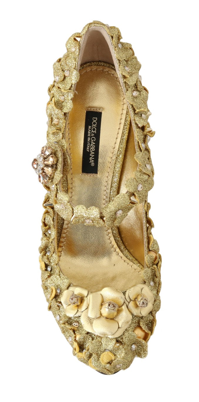 Dolce & Gabbana Gold Floral Crystal Mary Janes Pumps