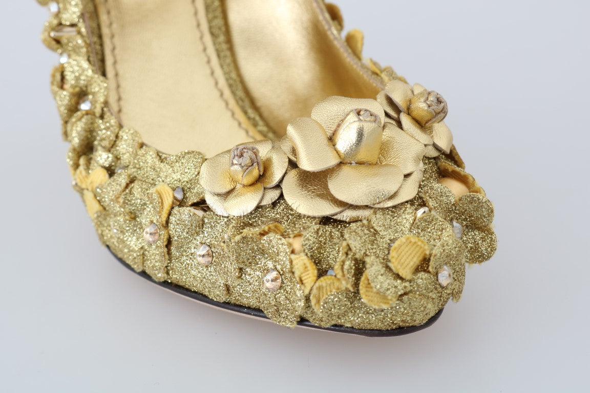 Dolce & Gabbana Gold Floral Crystal Mary Janes Pumps