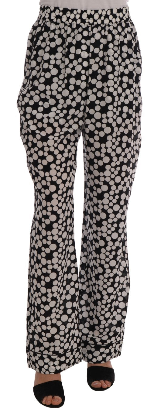 Dolce & Gabbana Black White Polka Dottes Silk Pants