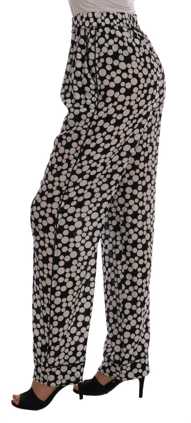 Dolce & Gabbana Black White Polka Dottes Silk Pants