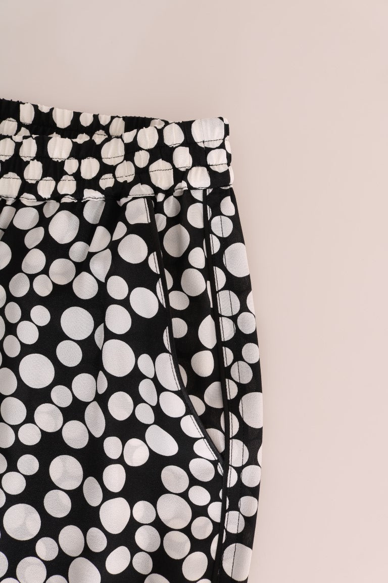 Dolce & Gabbana Black White Polka Dottes Silk Pants