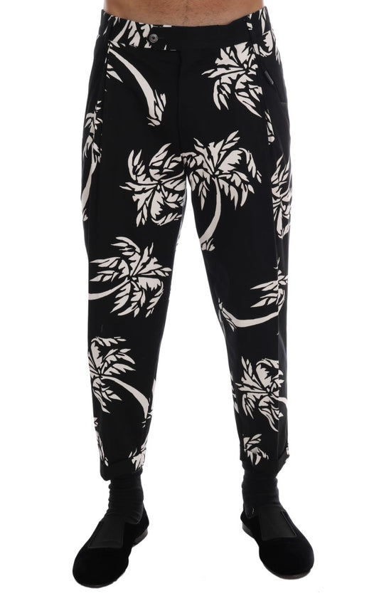 Dolce & Gabbana Black Tree Cotton Stretch Pants