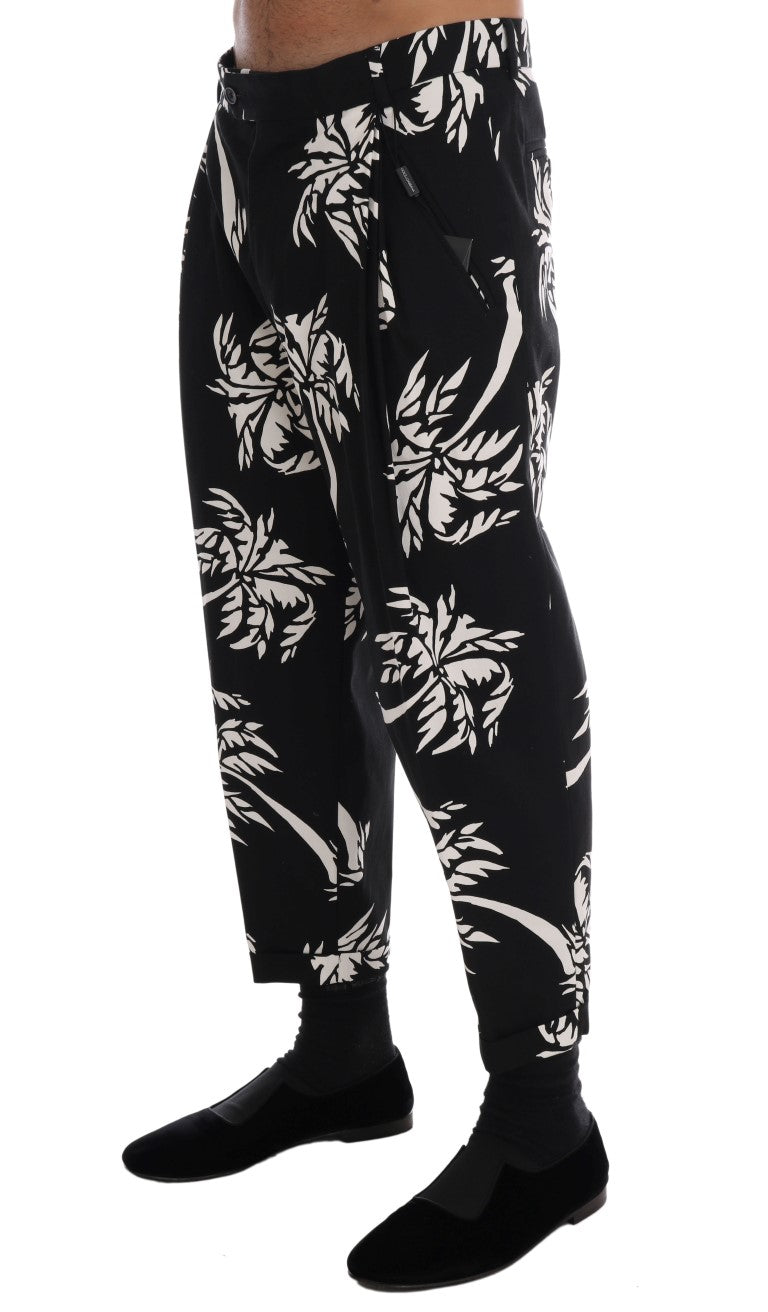 Dolce & Gabbana Black Tree Cotton Stretch Pants