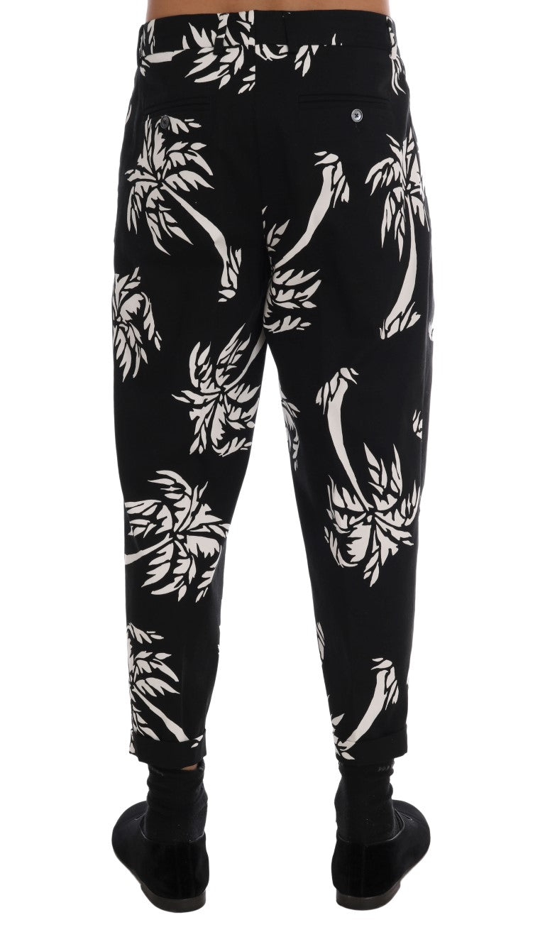 Dolce & Gabbana Black Tree Cotton Stretch Pants