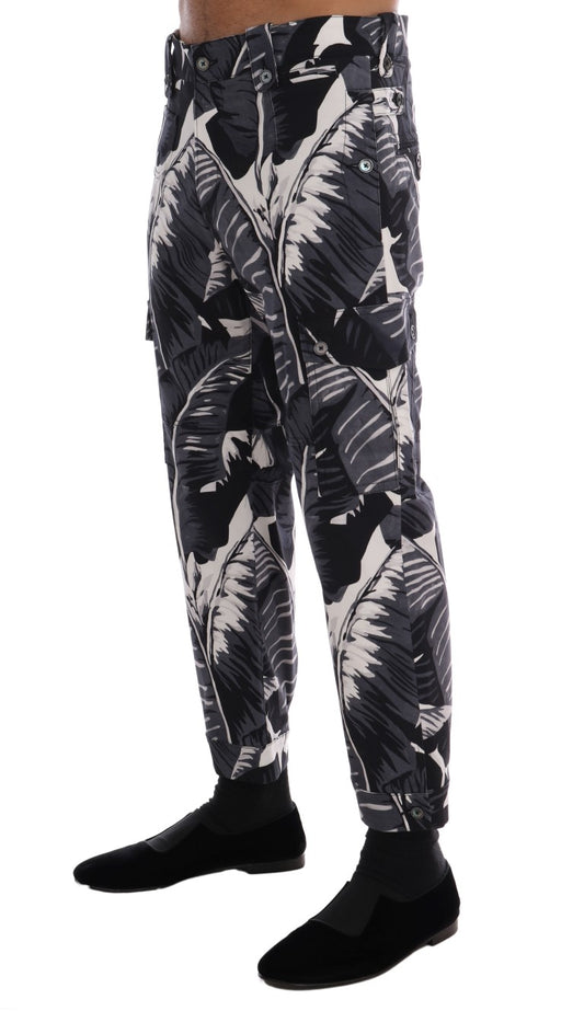 Dolce & Gabbana Gray Banana Leaf Cotton Pants