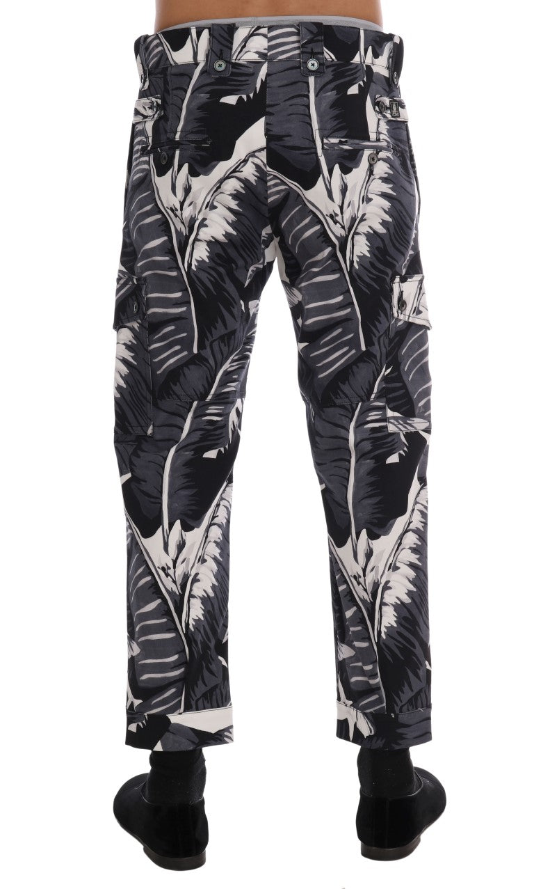 Dolce & Gabbana Gray Banana Leaf Cotton Pants