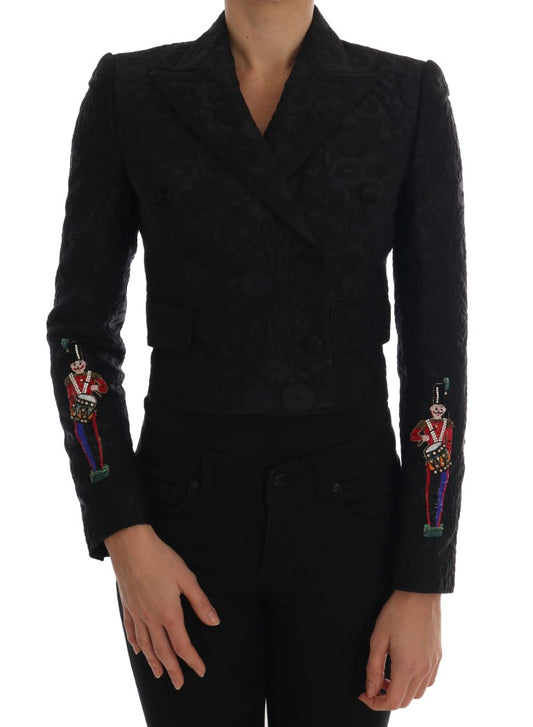 Dolce & Gabbana Black Embroidered Brocade Cropped Blazer Jacket