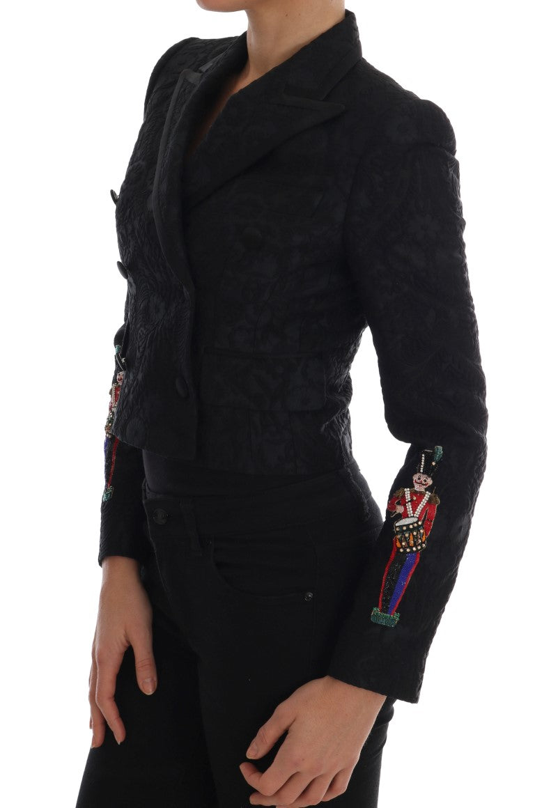 Dolce & Gabbana Black Embroidered Brocade Cropped Blazer Jacket