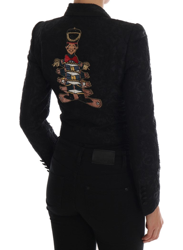 Dolce & Gabbana Black Embroidered Brocade Cropped Blazer Jacket