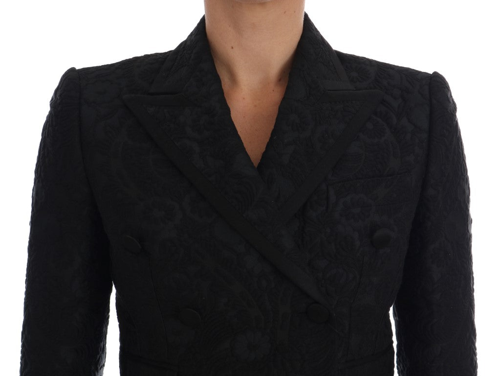 Dolce & Gabbana Black Embroidered Brocade Cropped Blazer Jacket