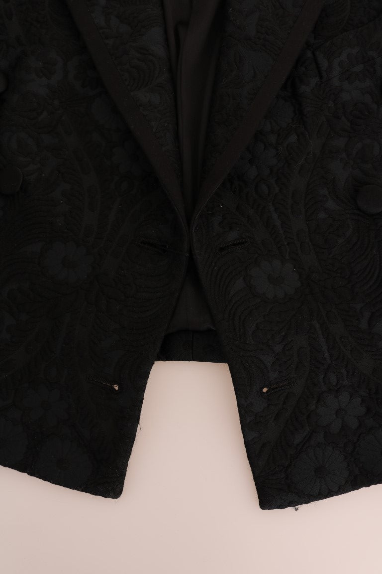 Dolce & Gabbana Black Embroidered Brocade Cropped Blazer Jacket