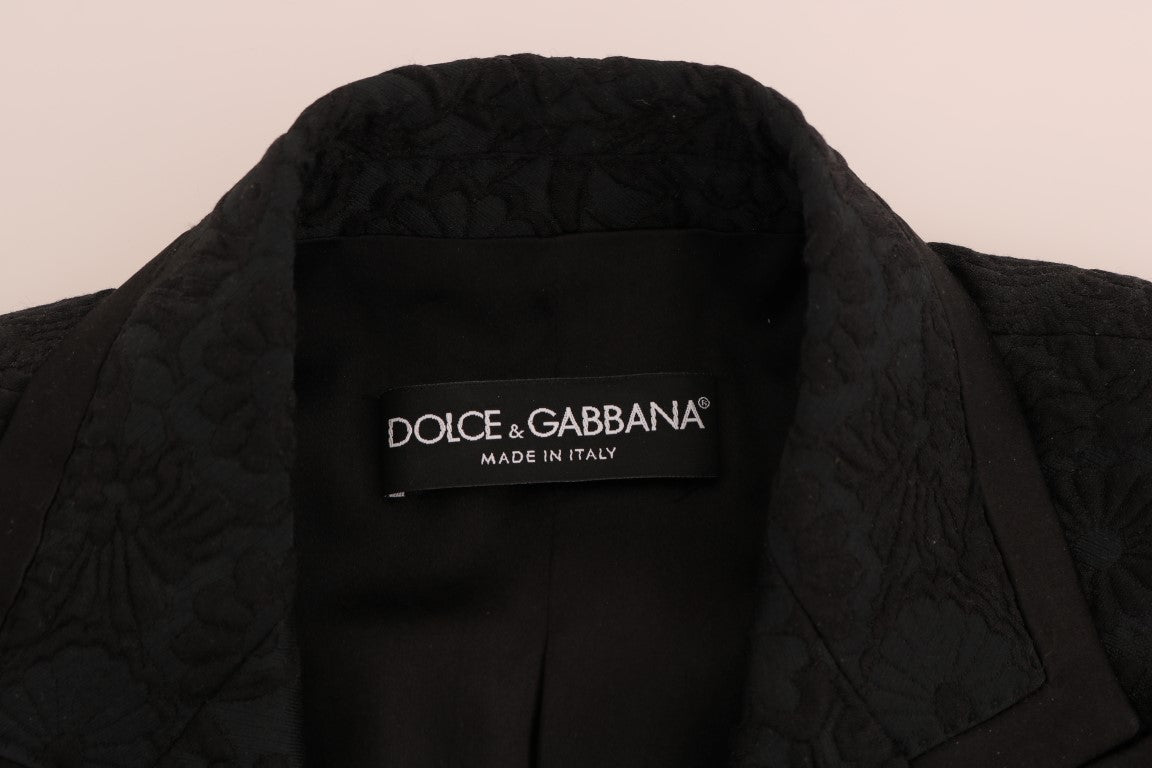 Dolce & Gabbana Black Embroidered Brocade Cropped Blazer Jacket