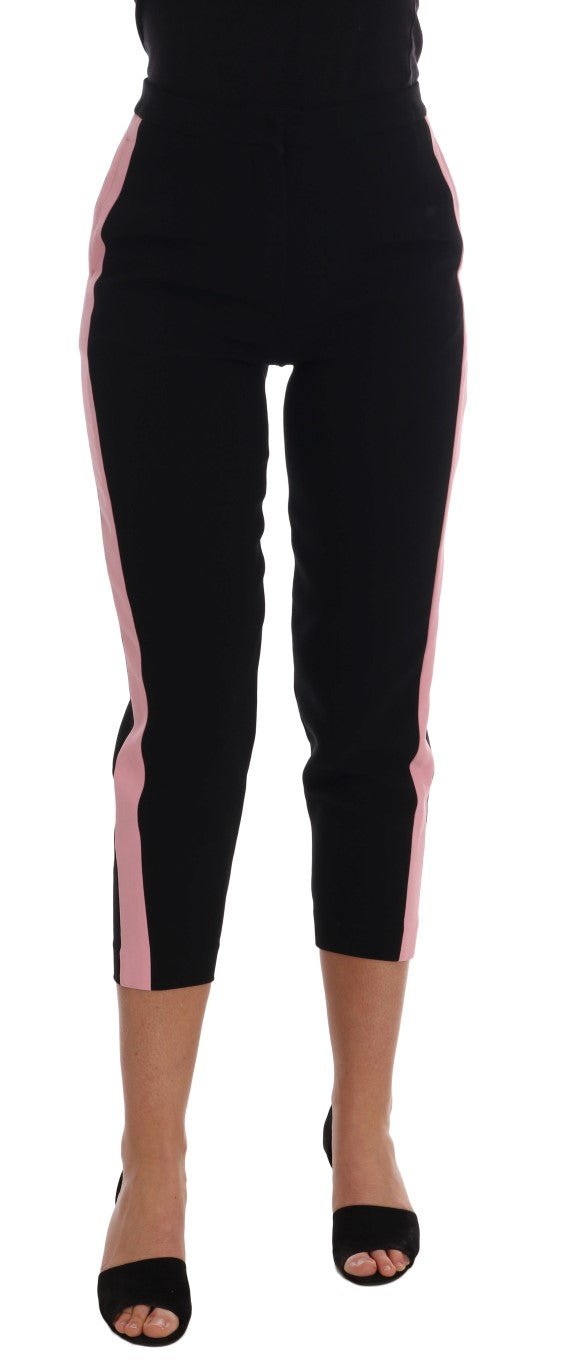 Dolce & Gabbana Black Stretch Pink Stripes Capri Pants