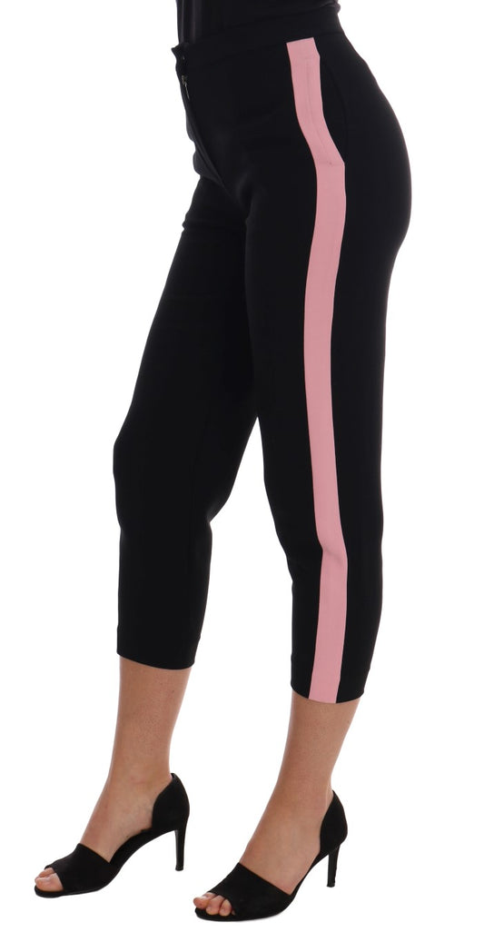 Dolce & Gabbana Black Stretch Pink Stripes Capri Pants