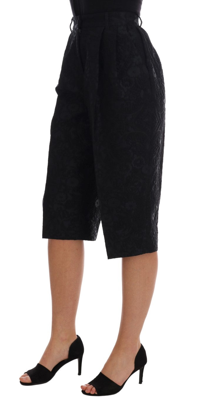 Dolce & Gabbana Black Brocade High Waist Capri Shorts