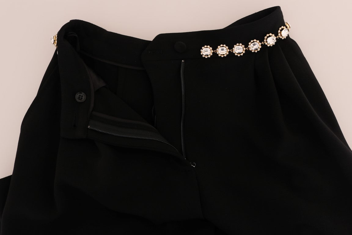 Dolce & Gabbana Black Wool Stretch Crystal Pants