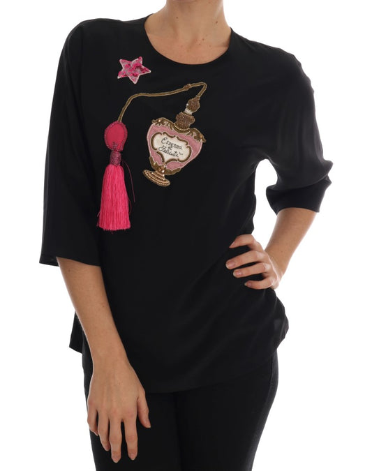 Dolce & Gabbana Black Silk Fairy Tale Top Crystal Blouse