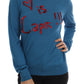 Dolce & Gabbana Blue Silk Love is Pullover Sweater