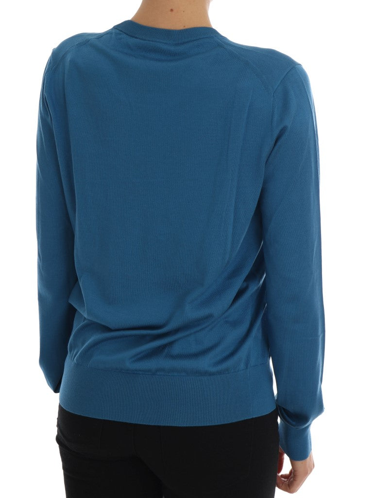 Dolce & Gabbana Blue Silk Love is Pullover Sweater