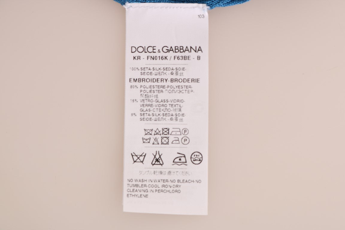 Dolce & Gabbana Blue Silk Love is Pullover Sweater