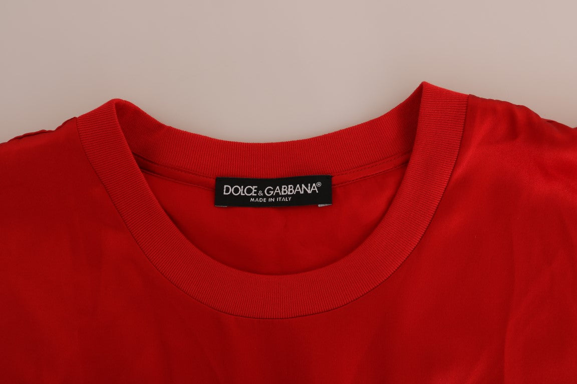 Dolce & Gabbana Red Silk Orange Vase Embroidered Crystals Top