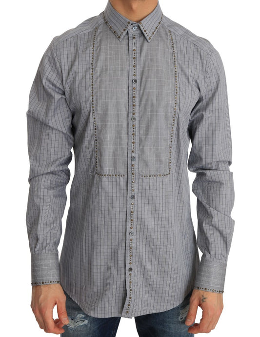 Dolce & Gabbana Gray Check GOLD Cotton Slim Fit Shirt