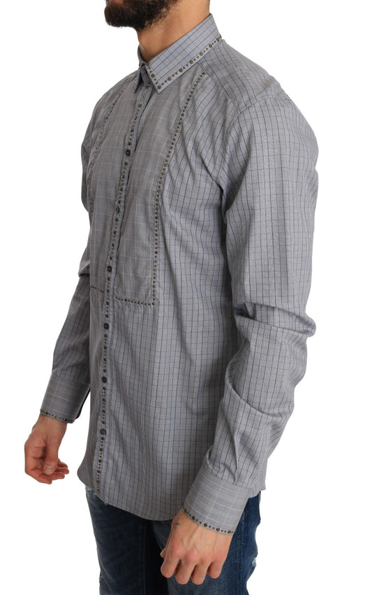 Dolce & Gabbana Gray Check GOLD Cotton Slim Fit Shirt