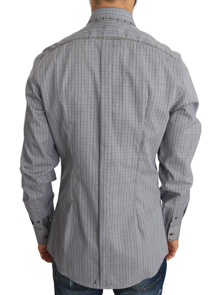 Dolce & Gabbana Gray Check GOLD Cotton Slim Fit Shirt