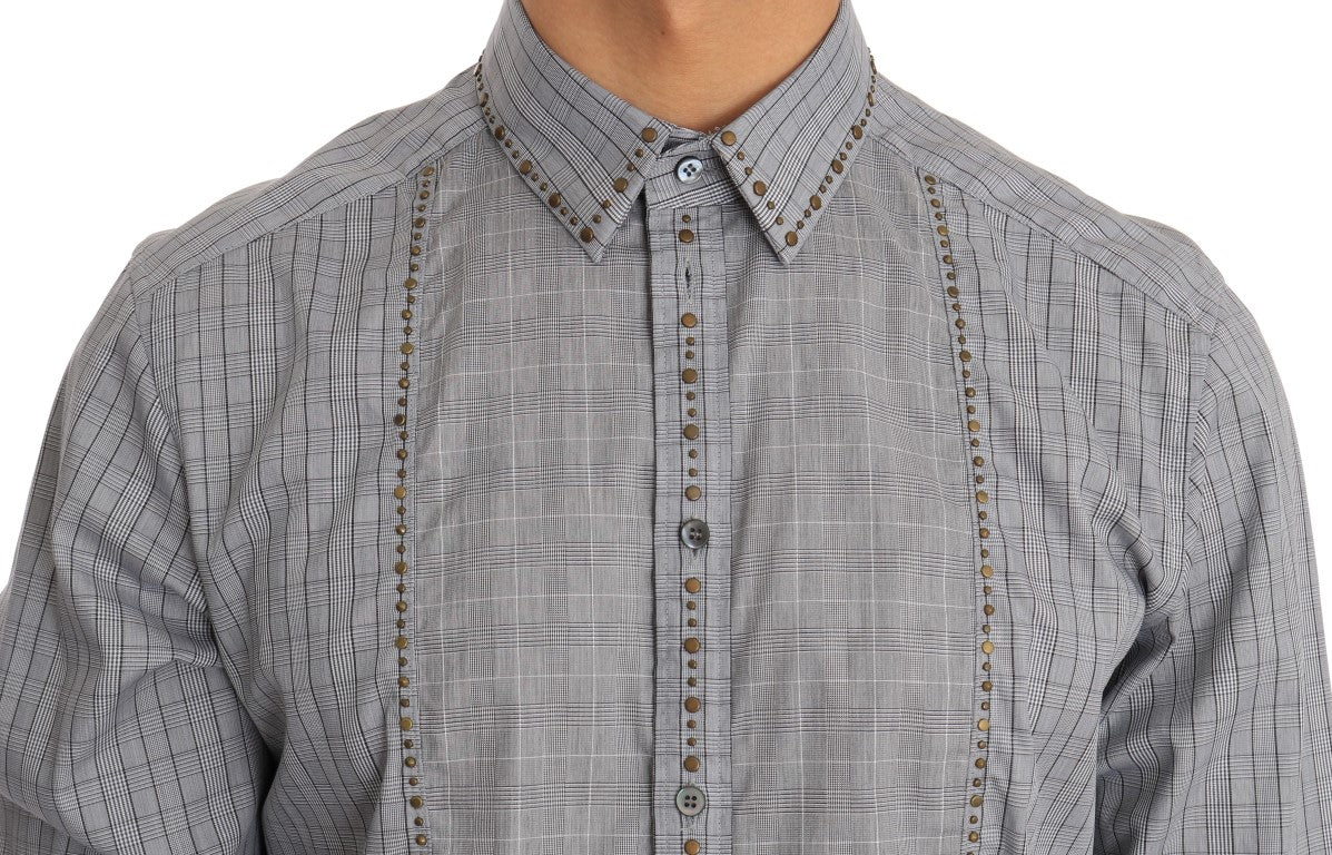 Dolce & Gabbana Gray Check GOLD Cotton Slim Fit Shirt