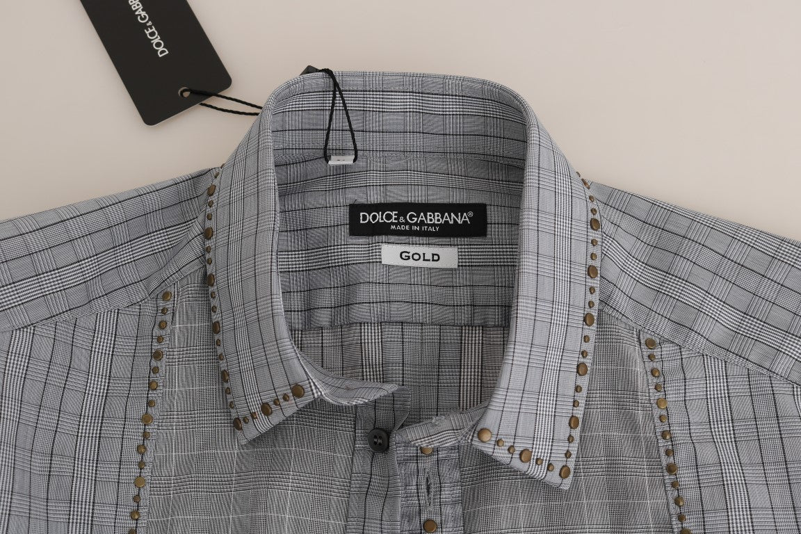 Dolce & Gabbana Gray Check GOLD Cotton Slim Fit Shirt