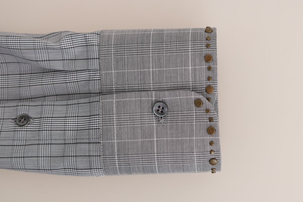 Dolce & Gabbana Gray Check GOLD Cotton Slim Fit Shirt