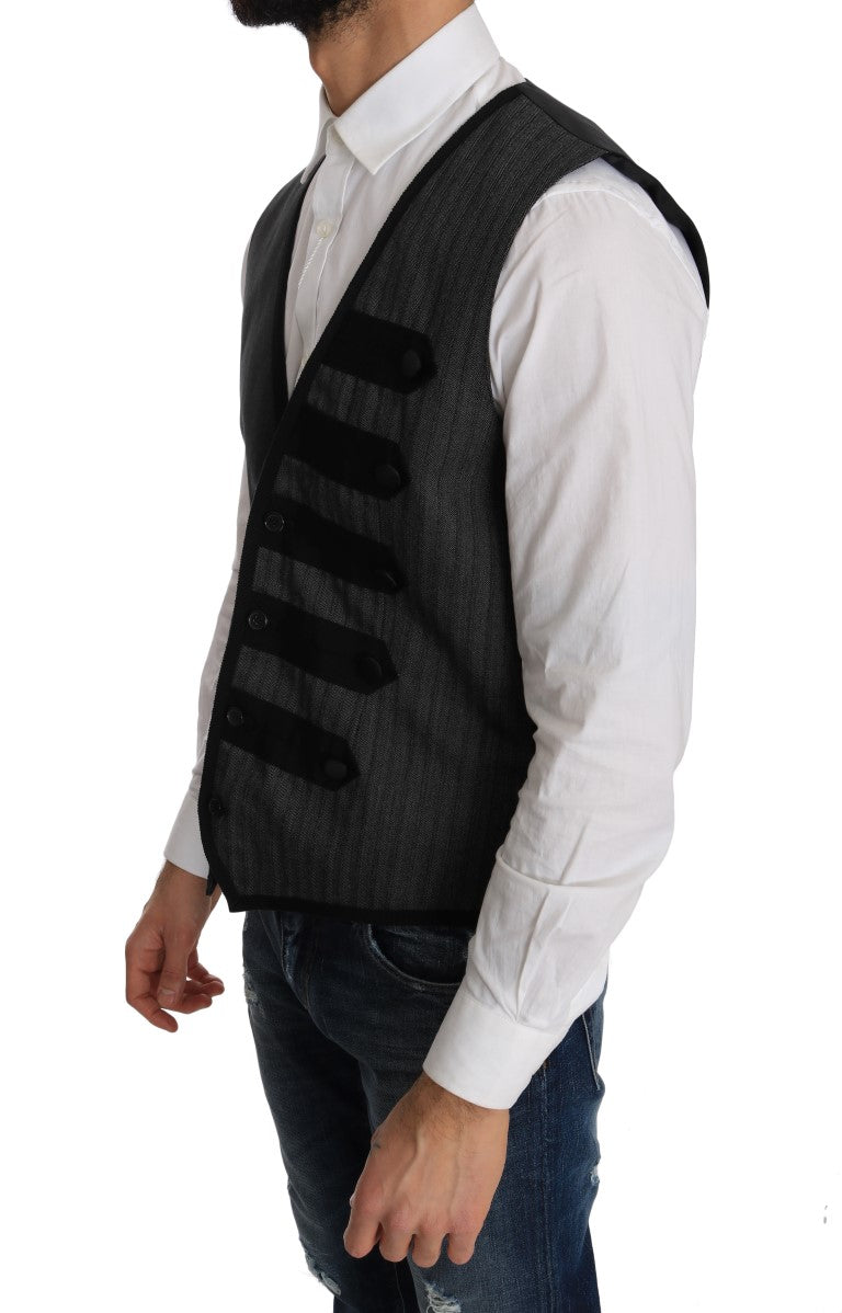 Dolce & Gabbana Gray Wool Patterned Slim Vest