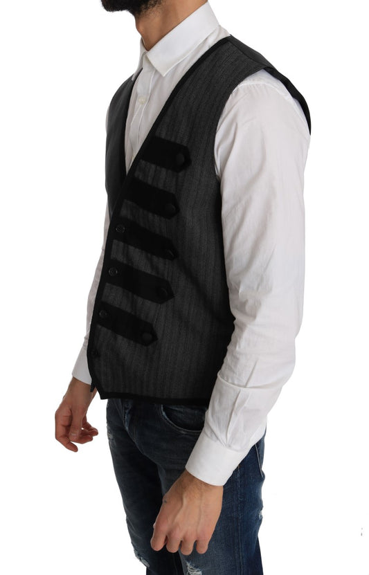 Dolce & Gabbana Gray Wool Patterned Slim Vest