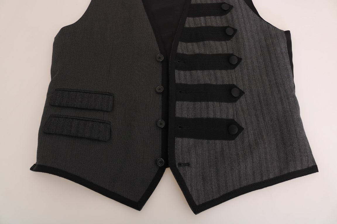 Dolce & Gabbana Gray Wool Patterned Slim Vest