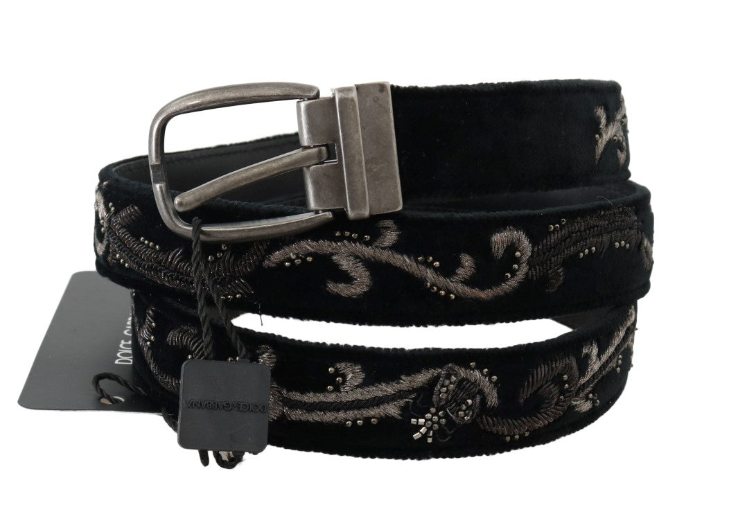 Dolce & Gabbana Black Cotton Royal Bee Embroidery Belt