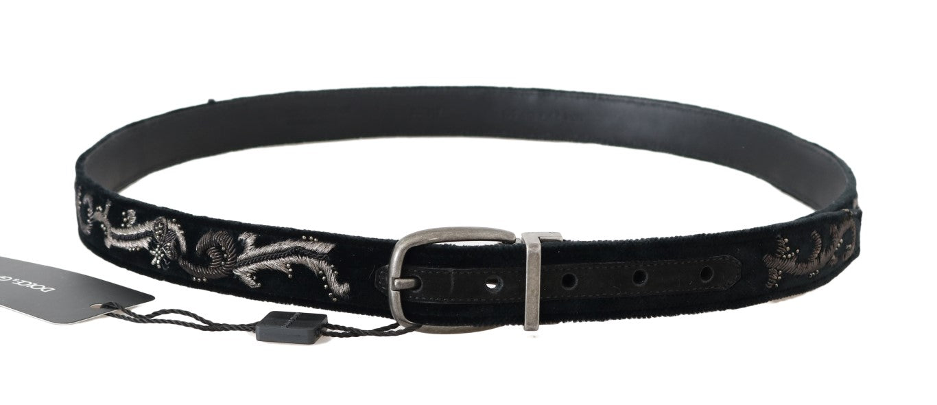 Dolce & Gabbana Black Cotton Royal Bee Embroidery Belt