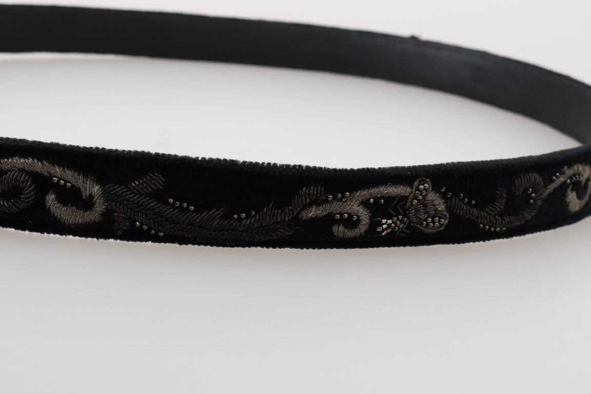 Dolce & Gabbana Black Cotton Royal Bee Embroidery Belt