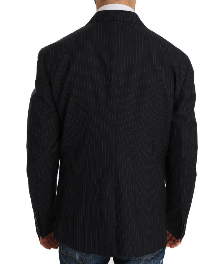 Dolce & Gabbana Gray Striped Wool Jacket Coat Slim Blazer